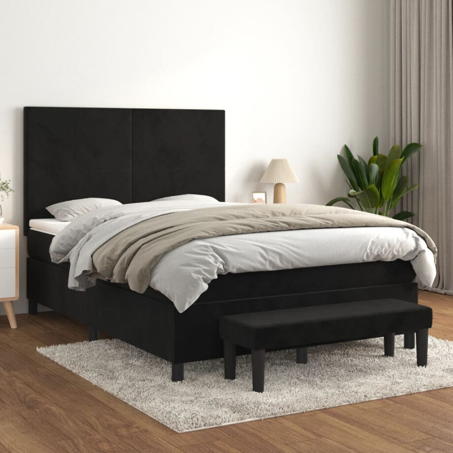 vidaXL Boxspring met matras fluweel zwart 140x190 cm vidaXL Boxspring met matras fluweel zwart 140x190 cm afbeelding 1