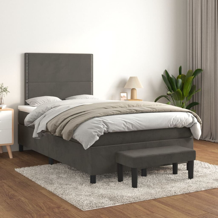 vidaXL Boxspring met matras fluweel donkergrijs 120x200 cm afbeelding 1