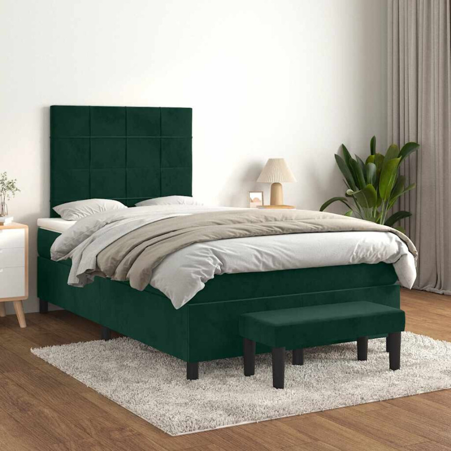 vidaXL Boxspring met matras fluweel donkergroen 120x200 cm afbeelding 1