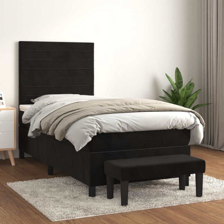 vidaXL Boxspring met matras fluweel zwart 100x200 cm vidaXL Boxspring met matras fluweel zwart 100x200 cm afbeelding 1