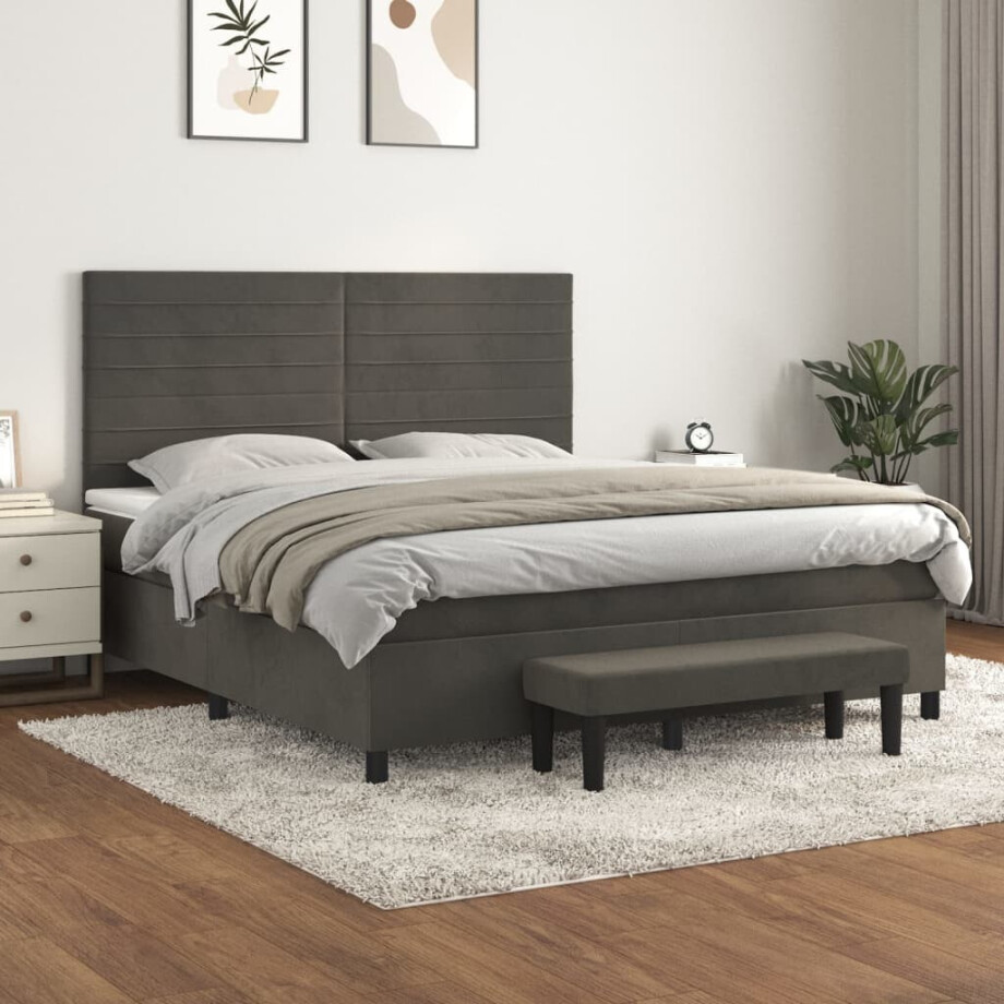 vidaXL Boxspring met matras fluweel donkergrijs 180x200 cm afbeelding 1