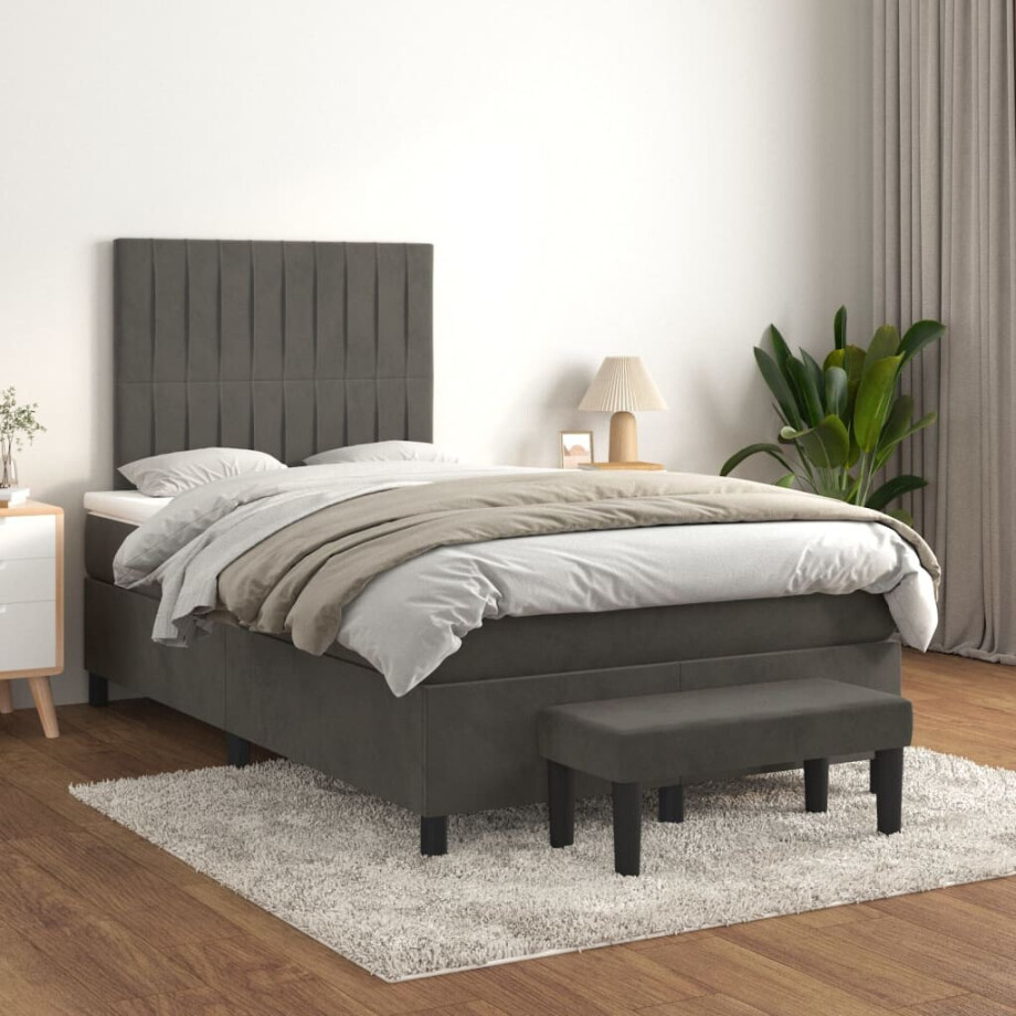 vidaXL Boxspring met matras fluweel donkergrijs 120x200 cm afbeelding 1