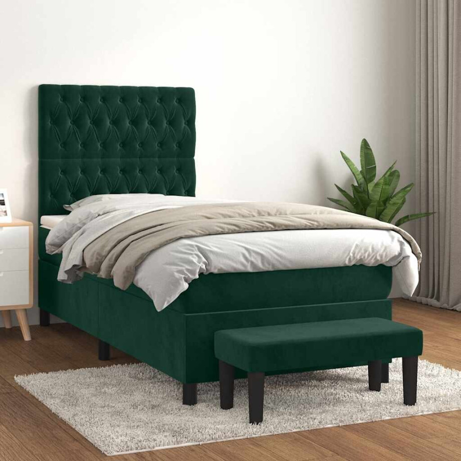 vidaXL Boxspring met matras fluweel donkergroen 80x200 cm vidaXL Boxspring met matras fluweel donkergroen 80x200 cm afbeelding 1