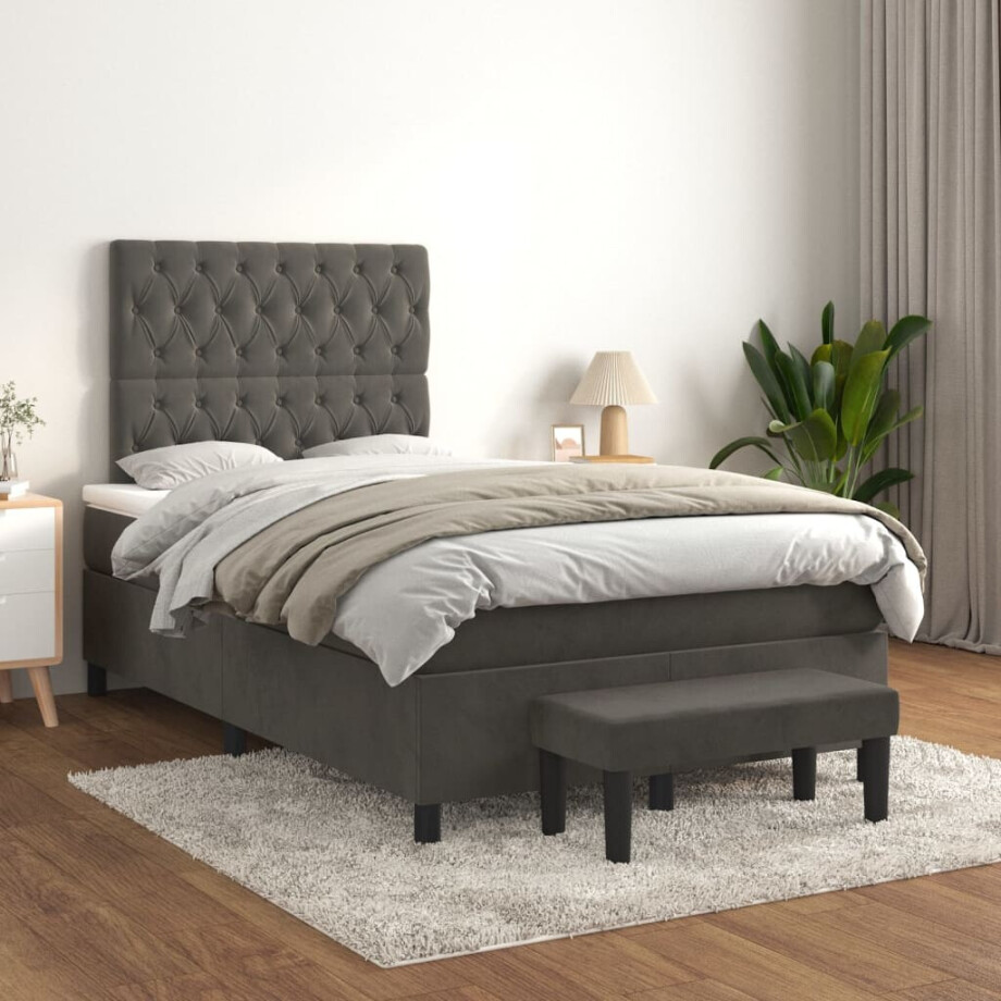 vidaXL Boxspring met matras fluweel donkergrijs 120x200 cm afbeelding 1