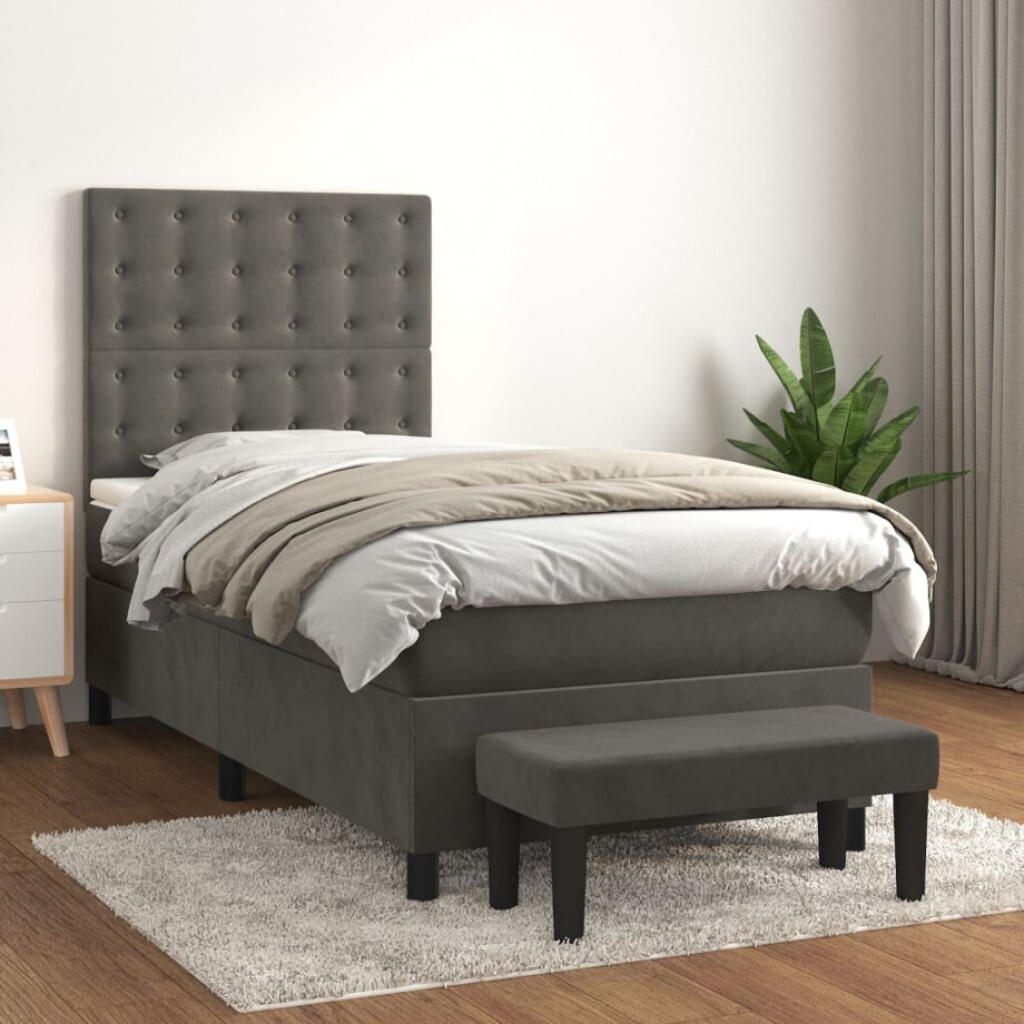 vidaXL Boxspring met matras fluweel donkergrijs 90x190 cm vidaXL Boxspring met matras fluweel donkergrijs 90x190 cm afbeelding 1