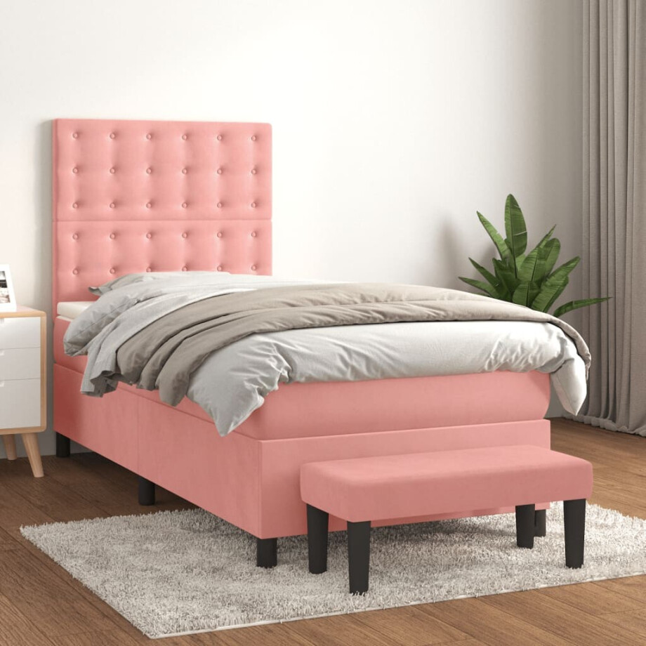 vidaXL Boxspring met matras fluweel roze 90x190 cm vidaXL Boxspring met matras fluweel roze 90x190 cm afbeelding 1