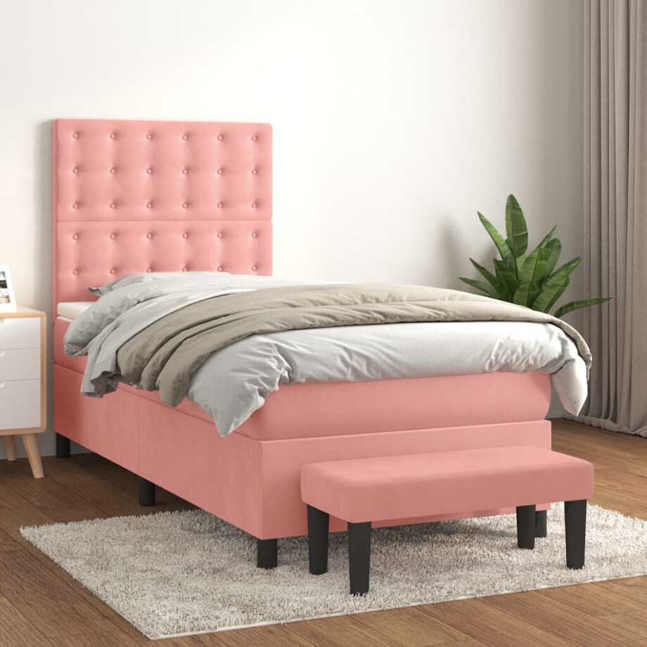vidaXL Boxspring met matras fluweel roze 90x200 cm vidaXL Boxspring met matras fluweel roze 90x200 cm afbeelding 1