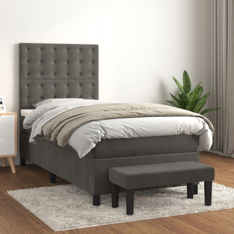 vidaXL Boxspring met matras fluweel donkergrijs 100x200 cm afbeelding 1