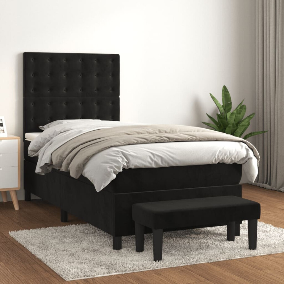 vidaXL Boxspring met matras fluweel zwart 100x200 cm afbeelding 1