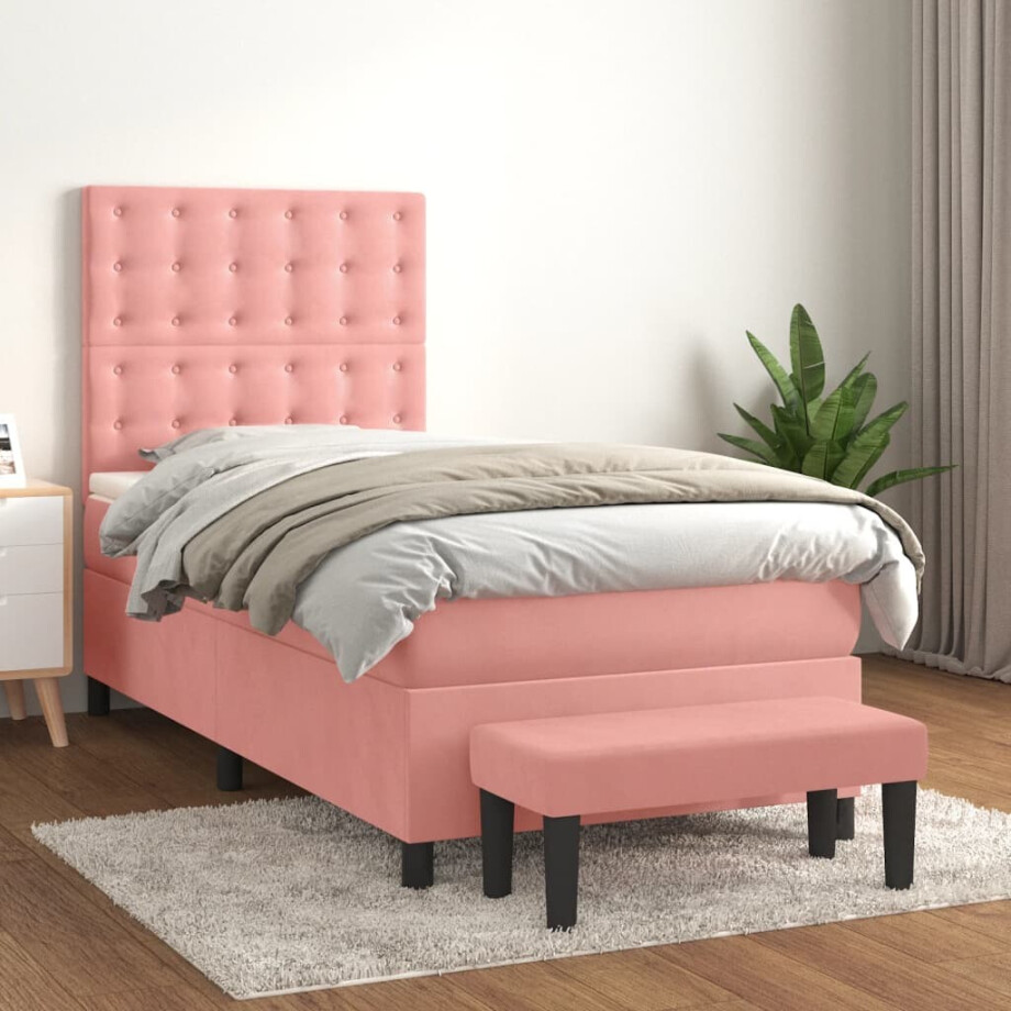 vidaXL Boxspring met matras fluweel roze 100x200 cm vidaXL Boxspring met matras fluweel roze 100x200 cm afbeelding 1