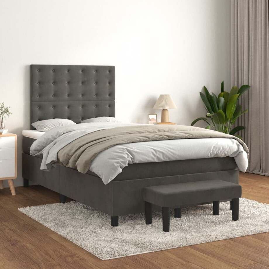vidaXL Boxspring met matras fluweel donkergrijs 120x200 cm afbeelding 1