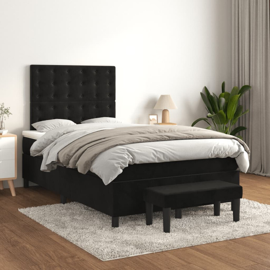 vidaXL Boxspring met matras fluweel zwart 120x200 cm afbeelding 1