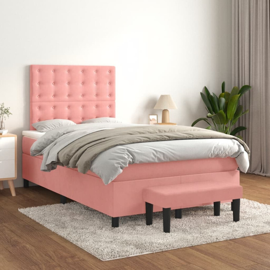 vidaXL Boxspring met matras fluweel roze 120x200 cm vidaXL Boxspring met matras fluweel roze 120x200 cm afbeelding 1
