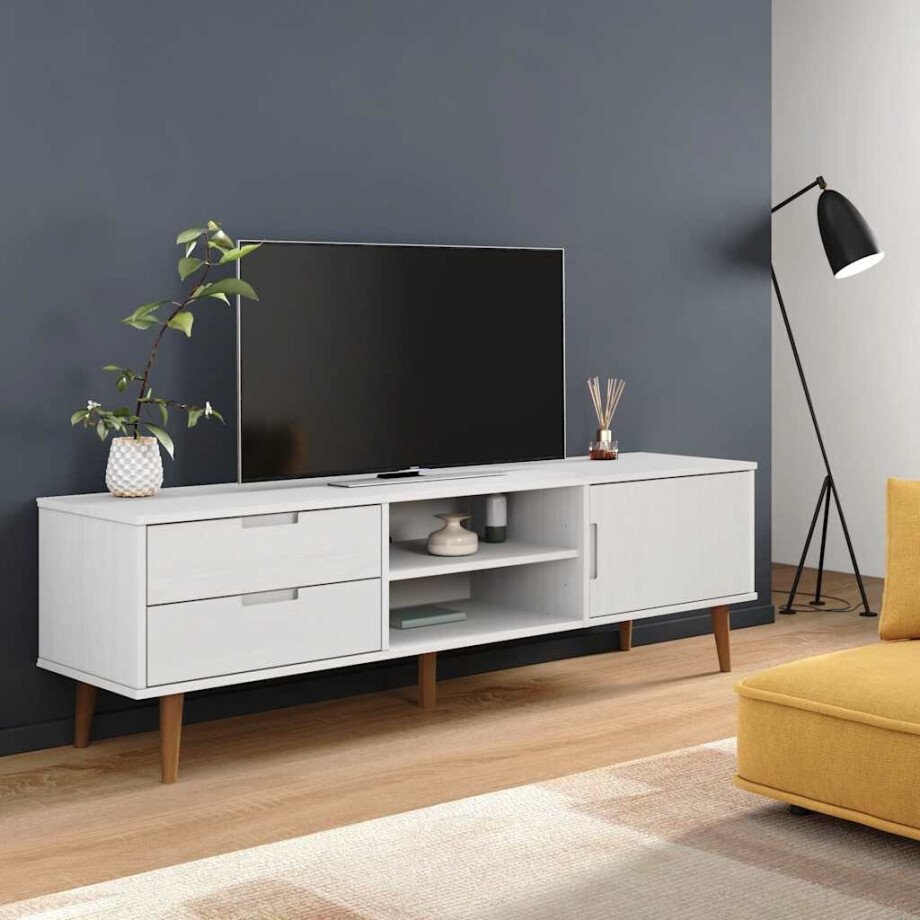 vidaXL Tv-meubel MOLDE 158x40x49 cm massief grenenhout wit vidaXL Tv-meubel MOLDE 158x40x49 cm massief grenenhout wit afbeelding 1