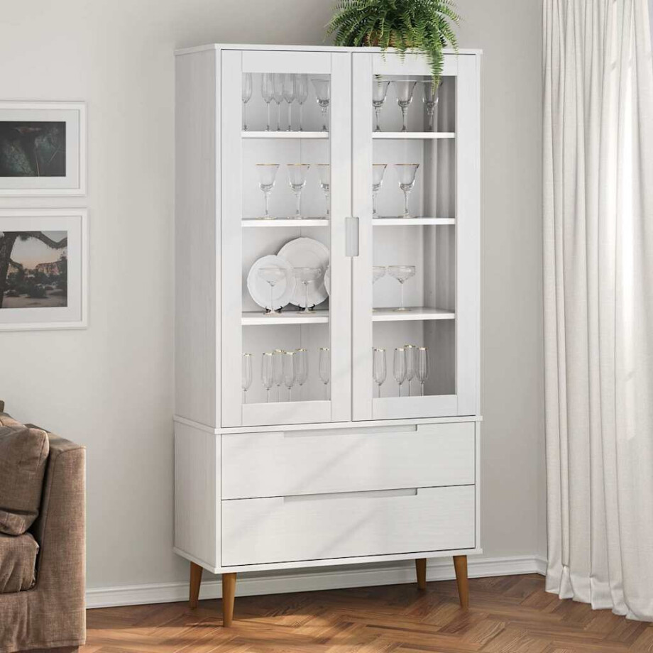 vidaXL Vitrinekast MOLDE 90x35x175 cm massief grenenhout wit afbeelding 1