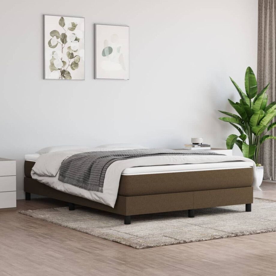 vidaXL Boxspring met matras stof donkerbruin 140x200 cm afbeelding 1