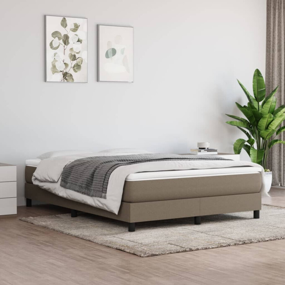 vidaXL Boxspring met matras stof taupe 160x200 cm afbeelding 1