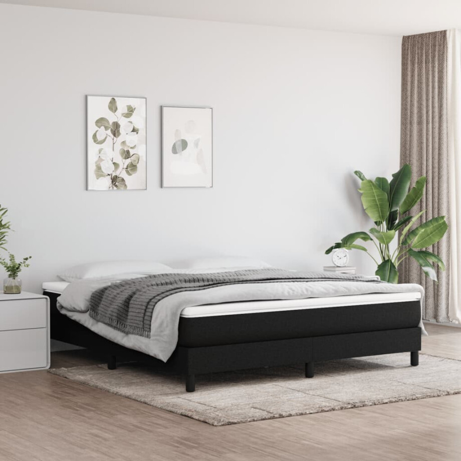 vidaXL Boxspring met matras stof zwart 180x200 cm vidaXL Boxspring met matras stof zwart 180x200 cm afbeelding 1