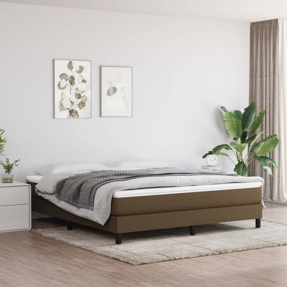 vidaXL Boxspring met matras stof donkerbruin 180x200 cm afbeelding 1