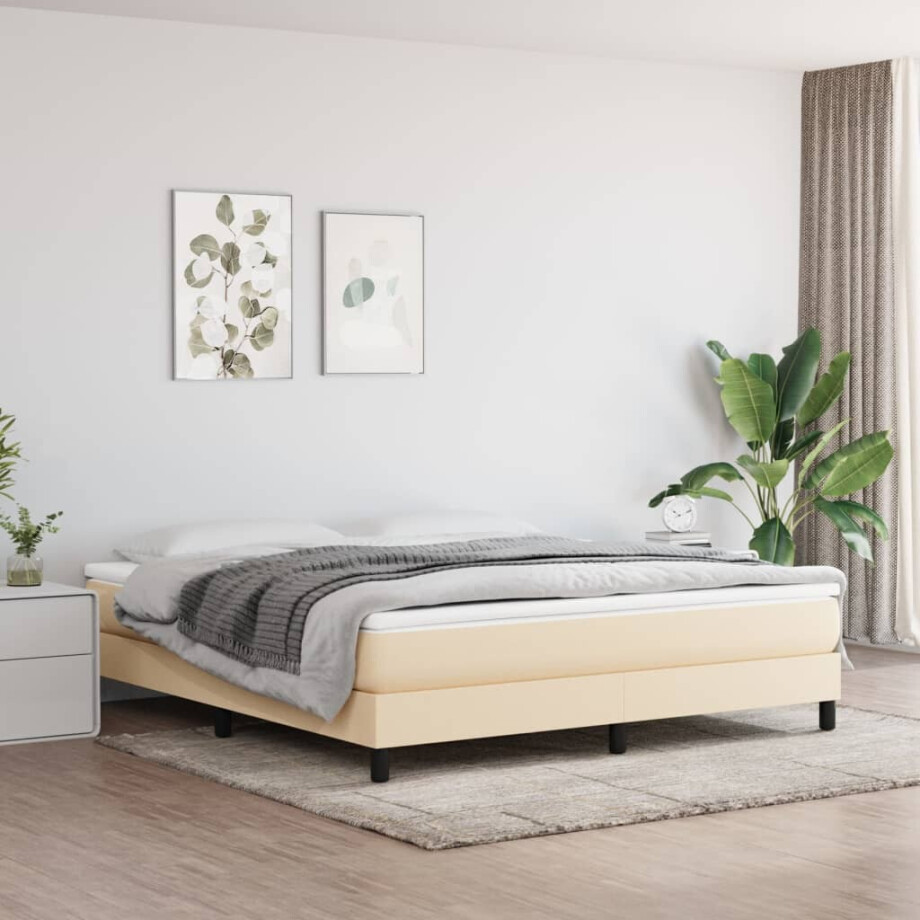 vidaXL Boxspring met matras stof crèmekleurig 180x200 cm afbeelding 1