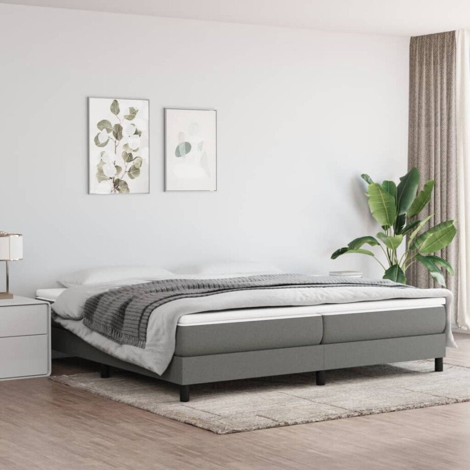 vidaXL Boxspring met matras stof donkergrijs 200x200 cm vidaXL Boxspring met matras stof donkergrijs 200x200 cm afbeelding 1