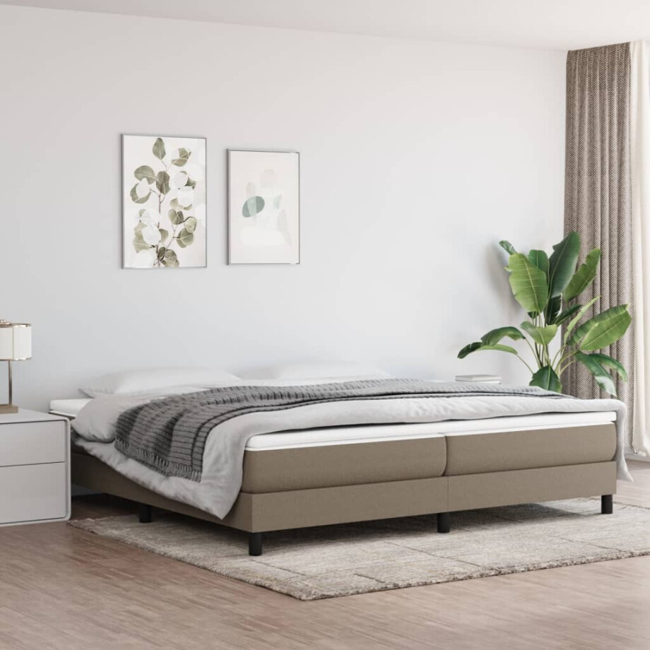 vidaXL Boxspring met matras stof taupe 200x200 cm afbeelding 1