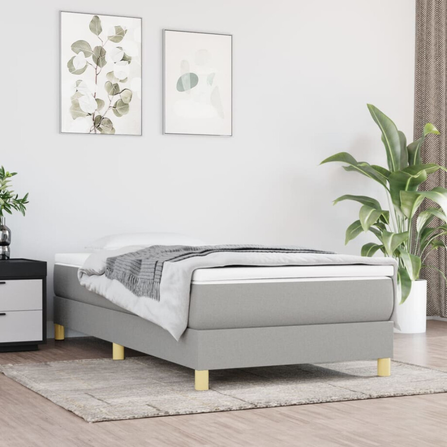 vidaXL Boxspring met matras stof lichtgrijs 90x190 cm vidaXL Boxspring met matras stof lichtgrijs 90x190 cm afbeelding 1