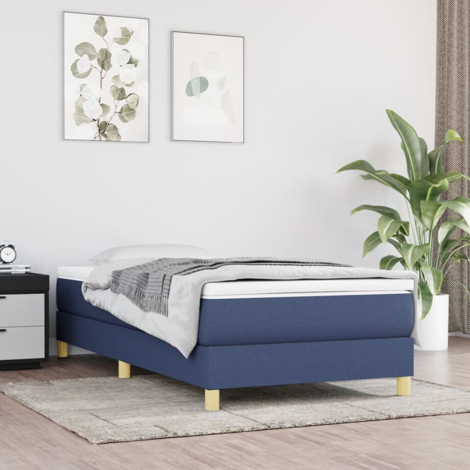 vidaXL Boxspring met matras stof blauw 90x200 cm afbeelding 1