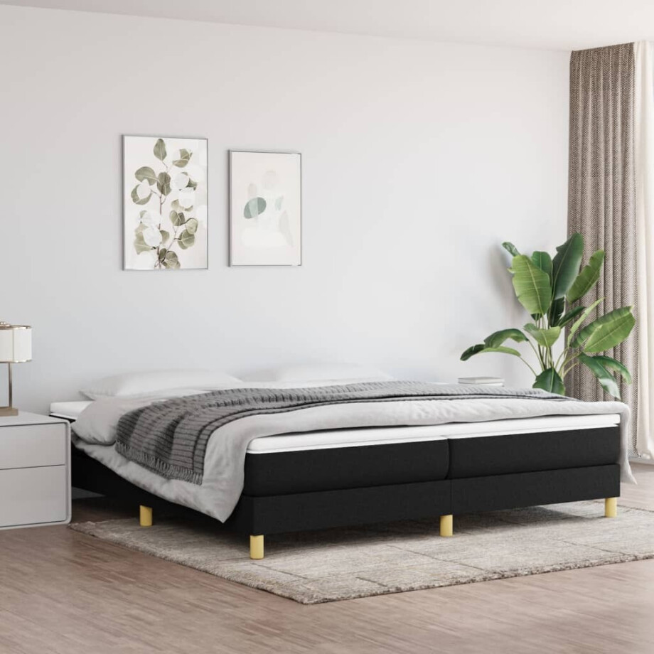 vidaXL Boxspring met matras stof zwart 200x200 cm vidaXL Boxspring met matras stof zwart 200x200 cm afbeelding 1