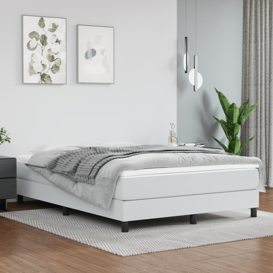vidaXL Boxspring met matras kunstleer wit 140x190 cm afbeelding 1