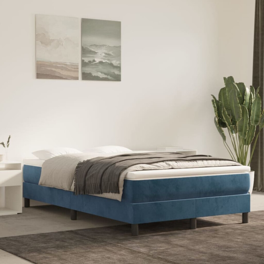 vidaXL Boxspring met matras fluweel donkerblauw 120x200 cm vidaXL Boxspring met matras fluweel donkerblauw 120x200 cm afbeelding 1