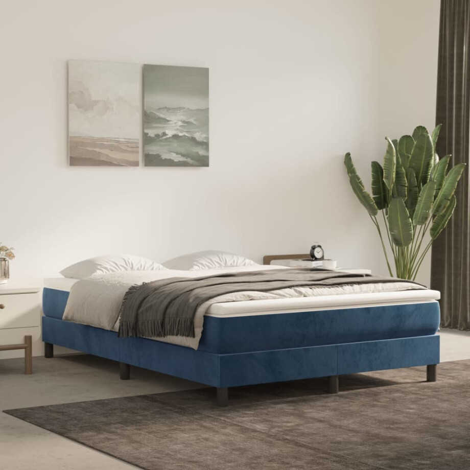vidaXL Boxspring met matras fluweel donkerblauw 140x190 cm vidaXL Boxspring met matras fluweel donkerblauw 140x190 cm afbeelding 1