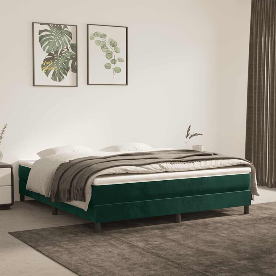 vidaXL Boxspring met matras fluweel donkergroen 160x200 cm afbeelding 1