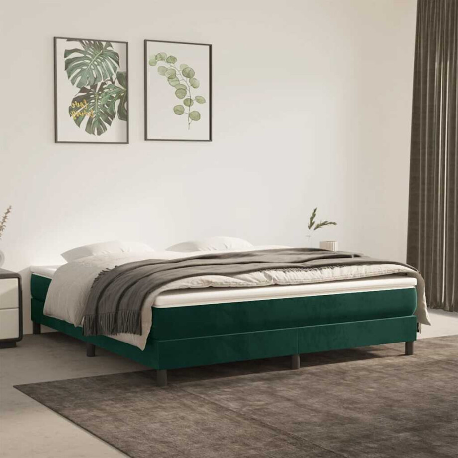 vidaXL Boxspring met matras fluweel donkergroen 180x200 cm vidaXL Boxspring met matras fluweel donkergroen 180x200 cm afbeelding 1