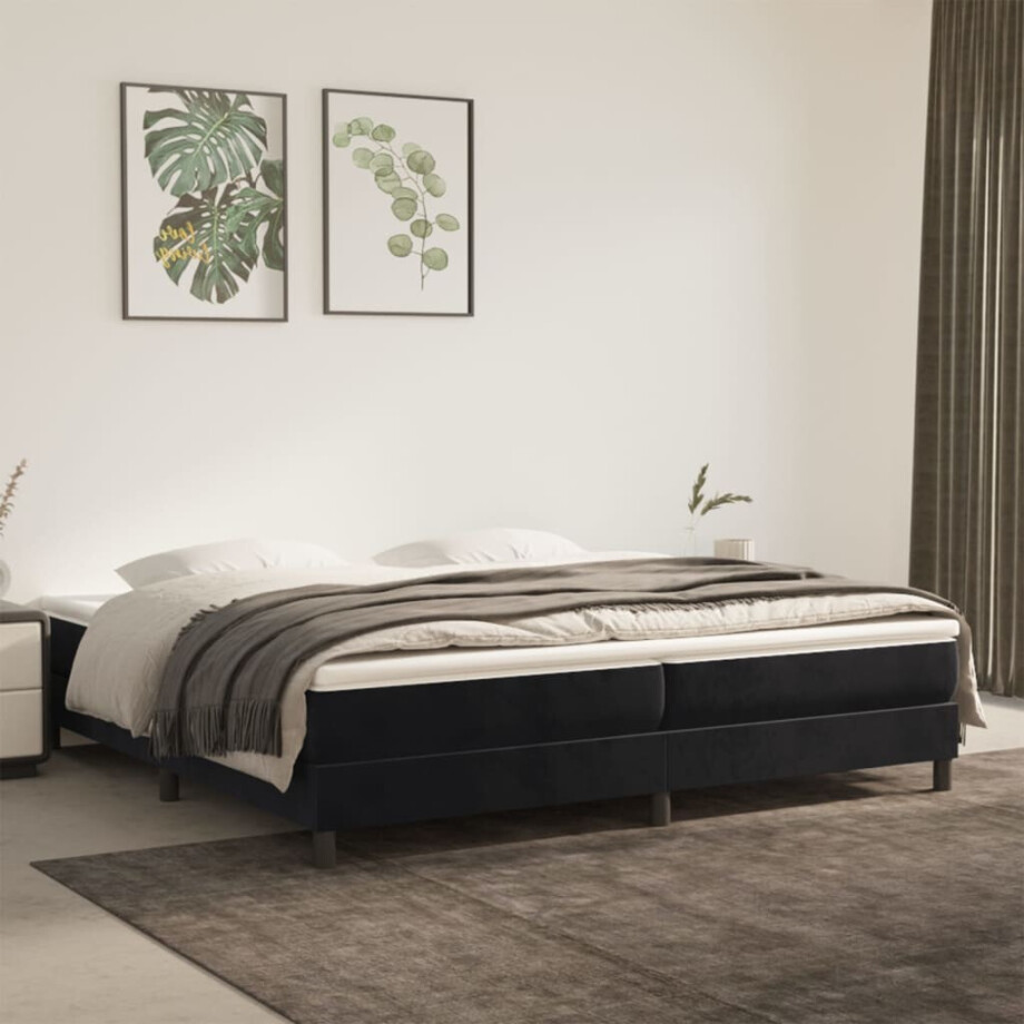vidaXL Boxspring met matras fluweel zwart 200x200 cm afbeelding 1