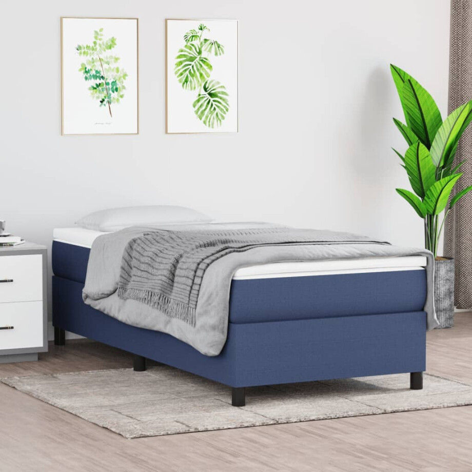 vidaXL Boxspring met matras stof blauw 90x200 cm afbeelding 1