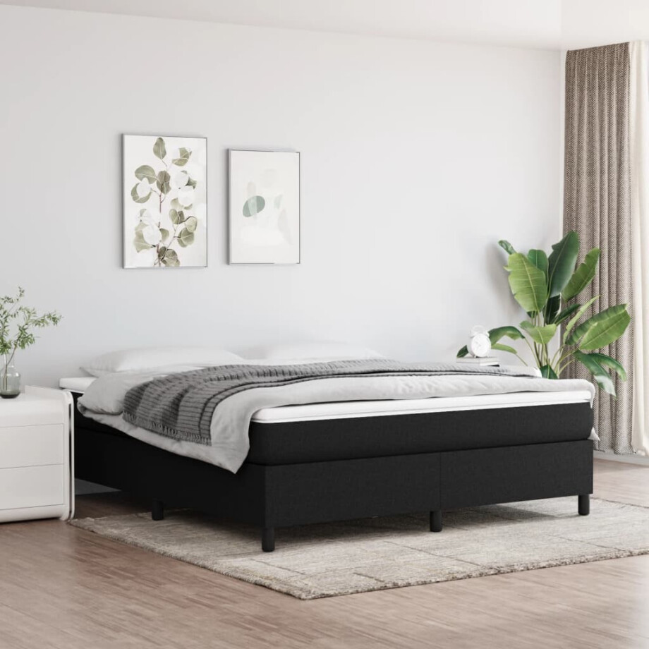 vidaXL Boxspring met matras stof zwart 160x200 cm afbeelding 1