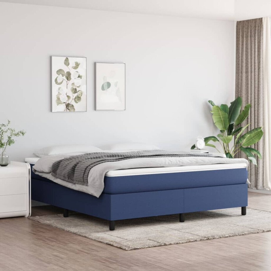 vidaXL Boxspring met matras stof blauw 160x200 cm afbeelding 1