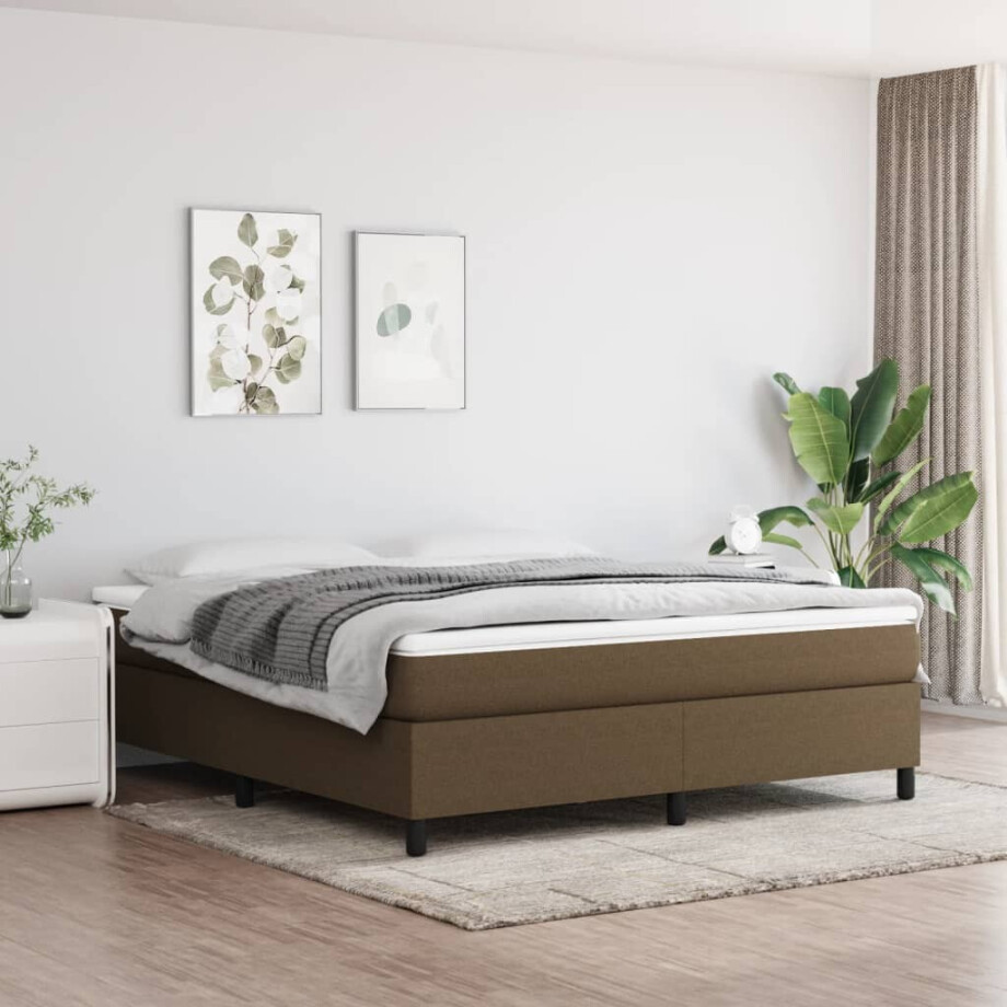 vidaXL Boxspring met matras stof donkerbruin 180x200 cm afbeelding 1