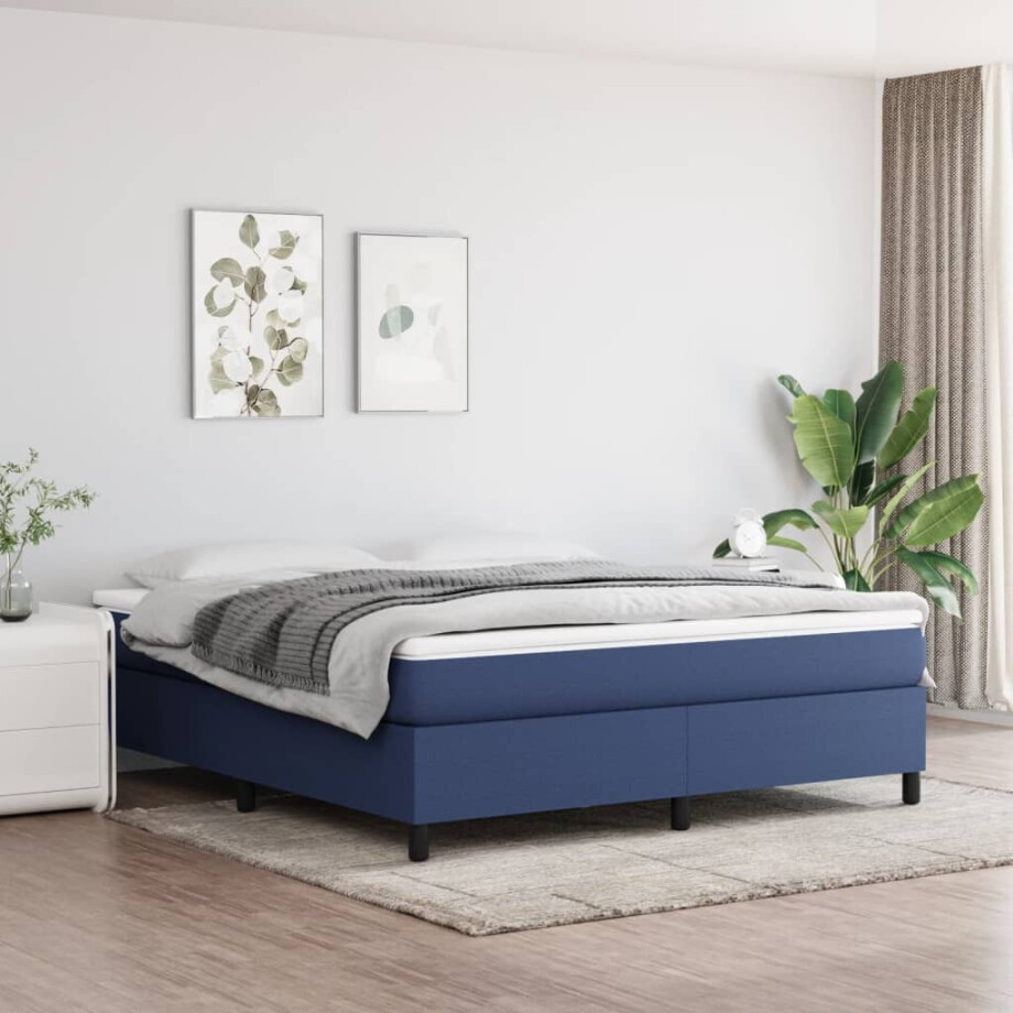 vidaXL Boxspring met matras stof blauw 180x200 cm afbeelding 1