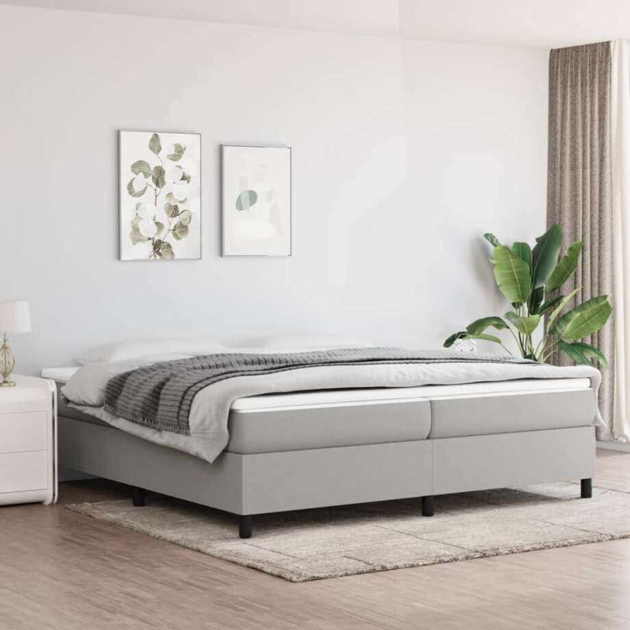 vidaXL Boxspring met matras stof lichtgrijs 200x200 cm vidaXL Boxspring met matras stof lichtgrijs 200x200 cm afbeelding 1