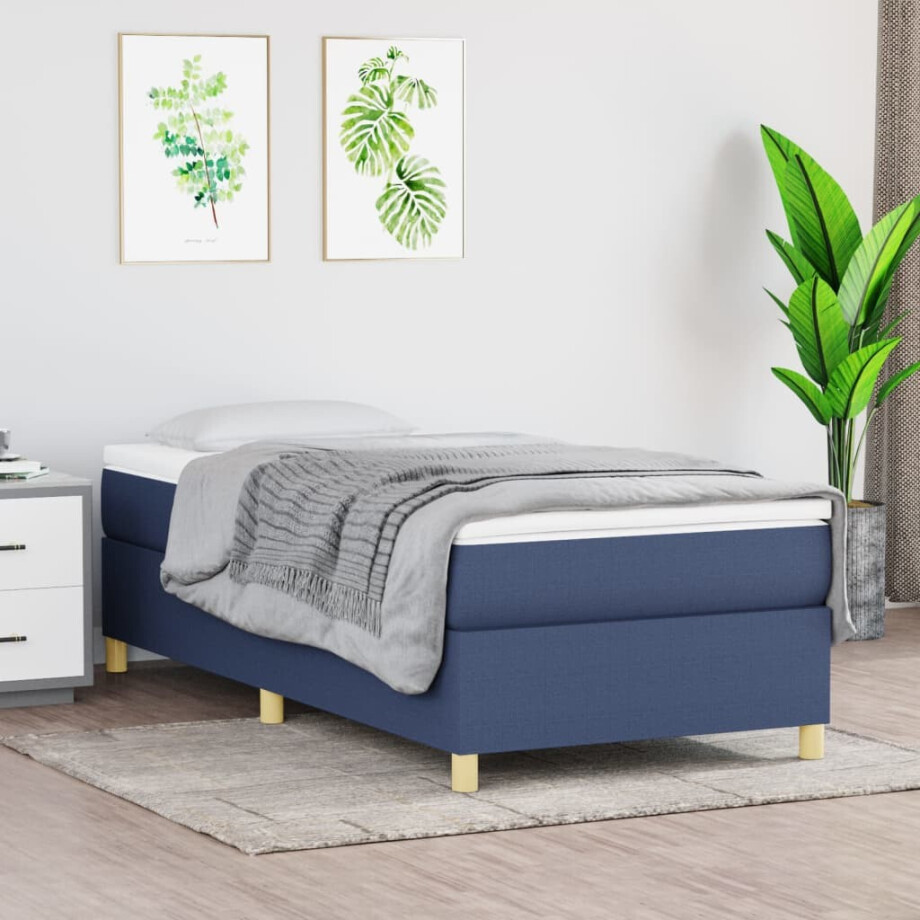 vidaXL Boxspring met matras stof blauw 90x200 cm afbeelding 1