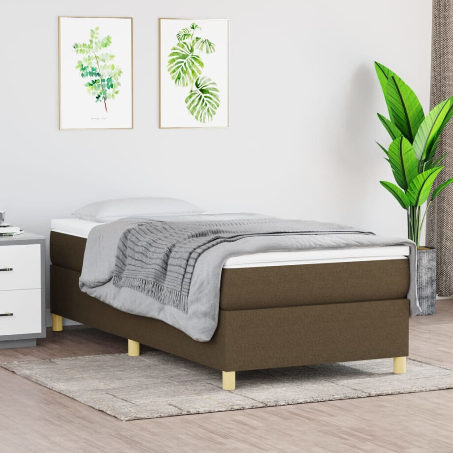 vidaXL Boxspring met matras stof donkerbruin 100x200 cm vidaXL Boxspring met matras stof donkerbruin 100x200 cm afbeelding 1