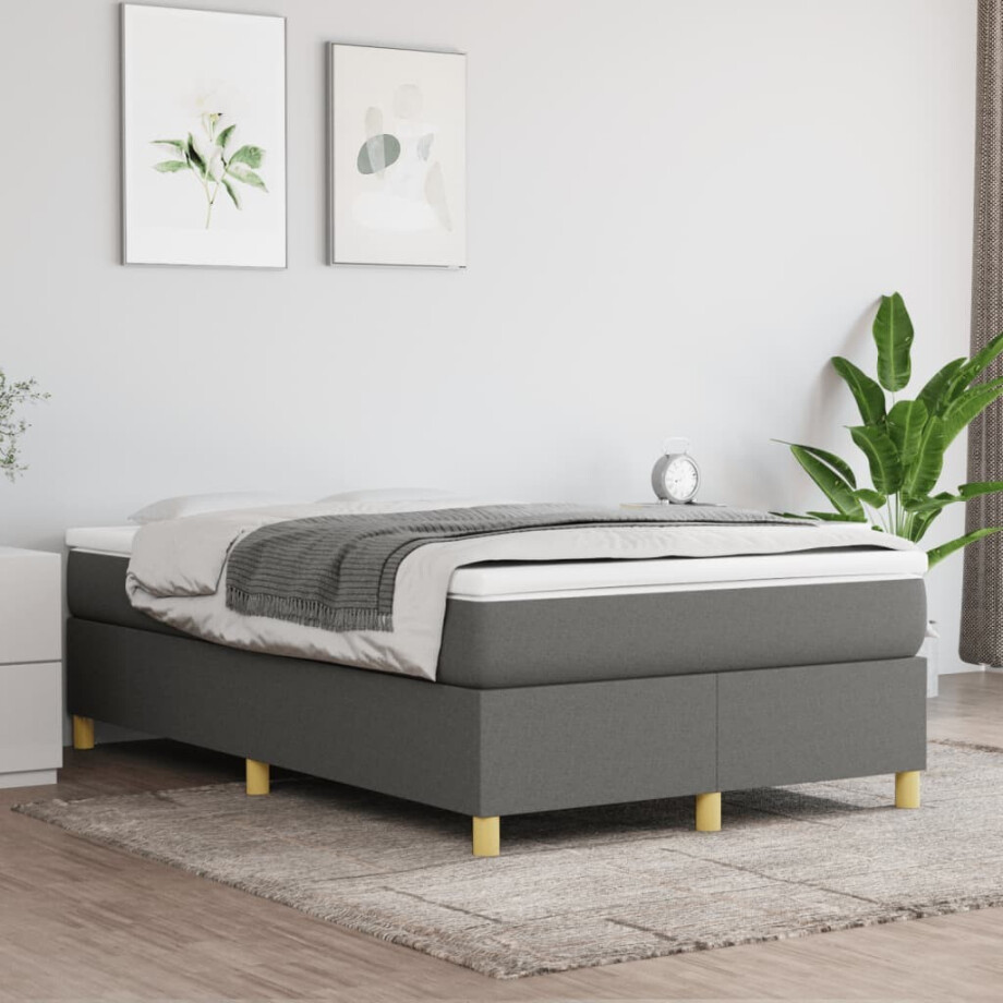 vidaXL Boxspring met matras stof donkergrijs 120x200 cm afbeelding 1