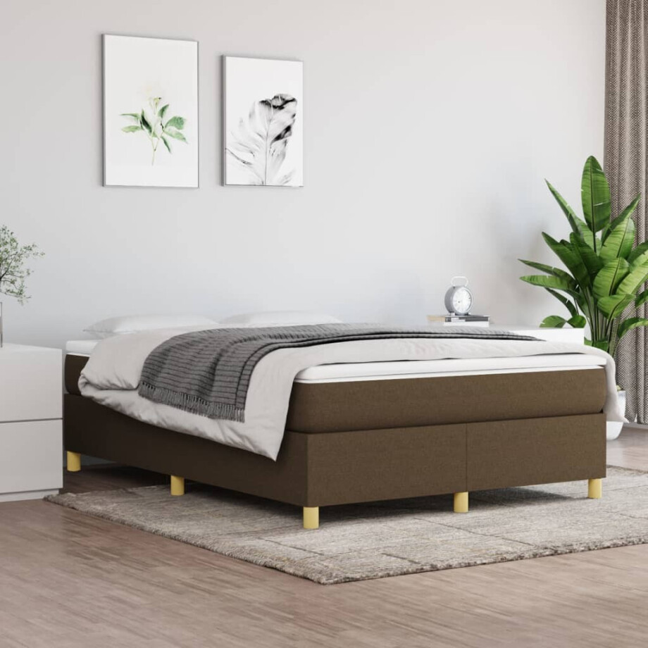 vidaXL Boxspring met matras stof donkerbruin 140x200 cm afbeelding 1