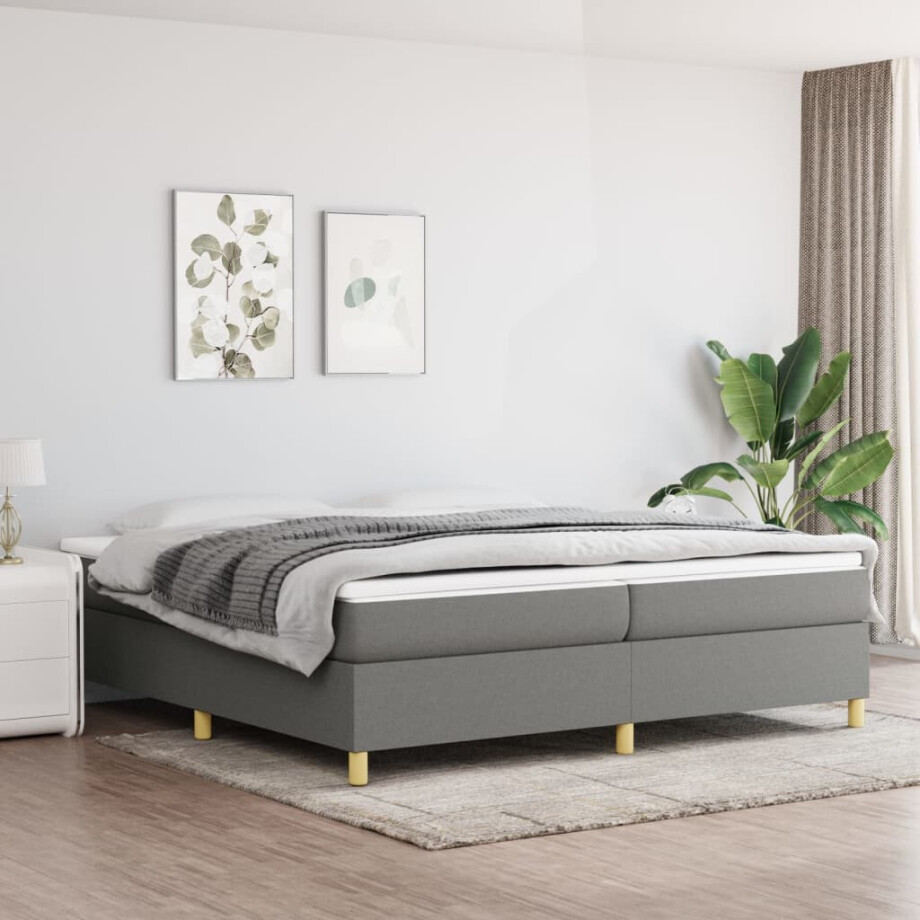 vidaXL Boxspring met matras stof donkergrijs 200x200 cm vidaXL Boxspring met matras stof donkergrijs 200x200 cm afbeelding 1
