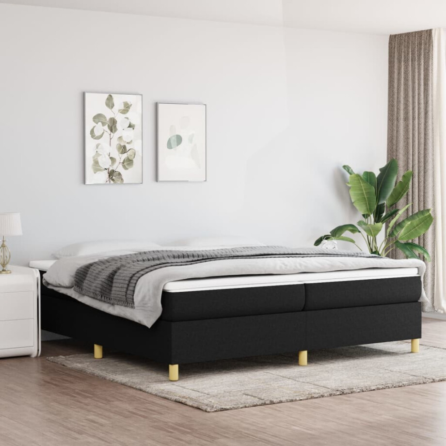 vidaXL Boxspring met matras stof zwart 200x200 cm vidaXL Boxspring met matras stof zwart 200x200 cm afbeelding 1