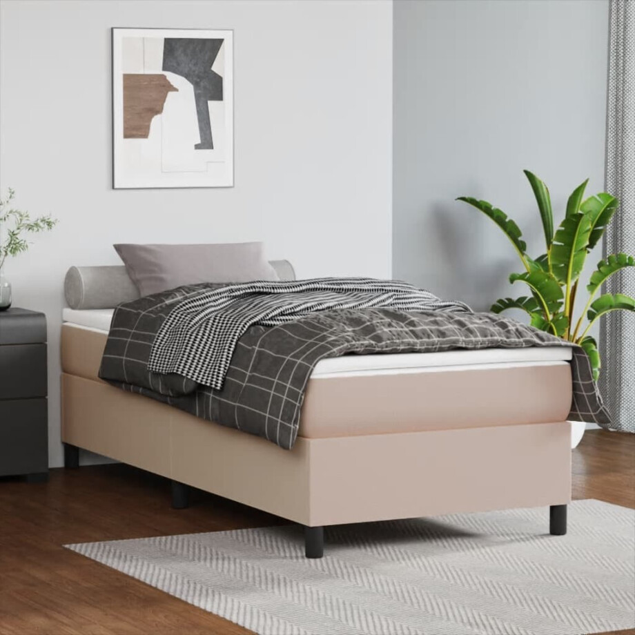 vidaXL Boxspring met matras kunstleer cappuccinokleurig 90x190 cm vidaXL Boxspring met matras kunstleer cappuccinokleurig 90x190 cm afbeelding 1