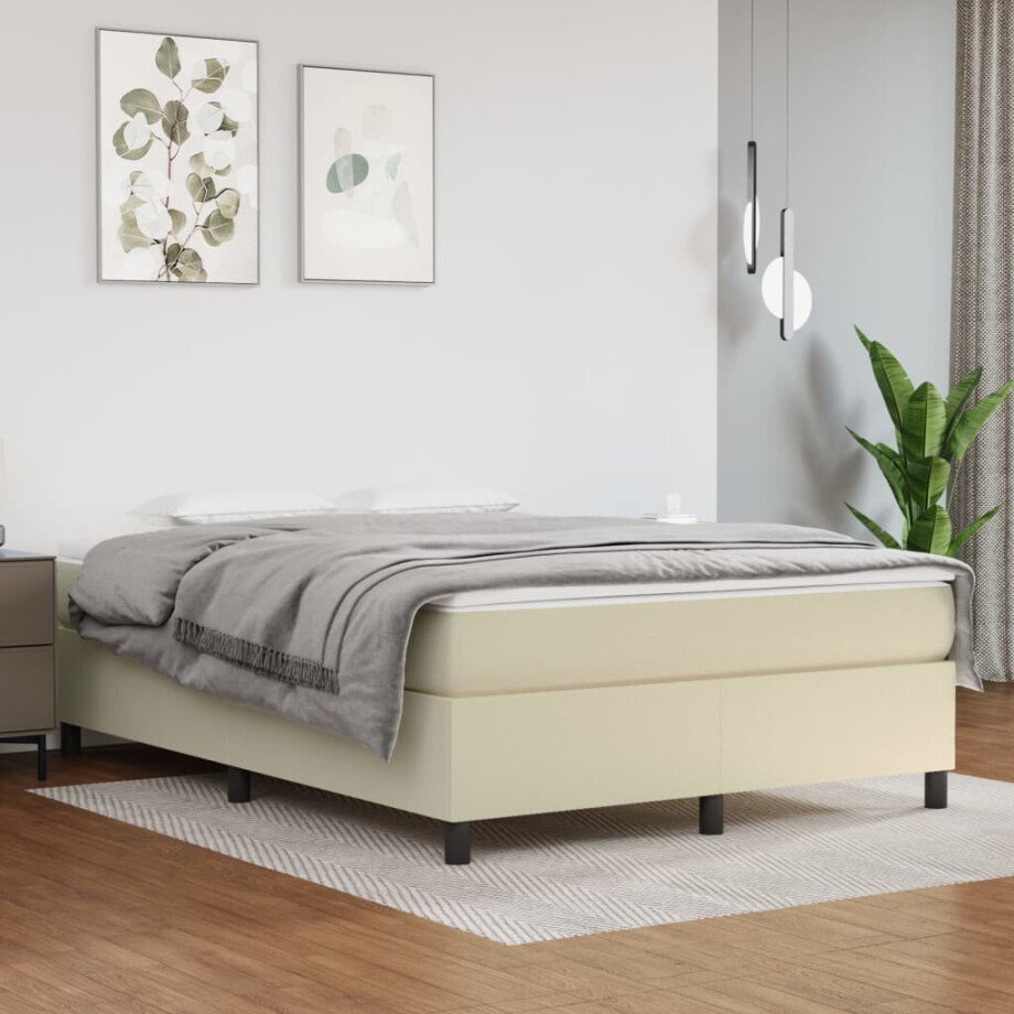 vidaXL Boxspring met matras kunstleer crèmekleurig 140x190 cm afbeelding 1