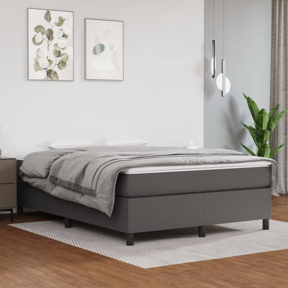 vidaXL Boxspring met matras kunstleer grijs 140x190 cm afbeelding 1